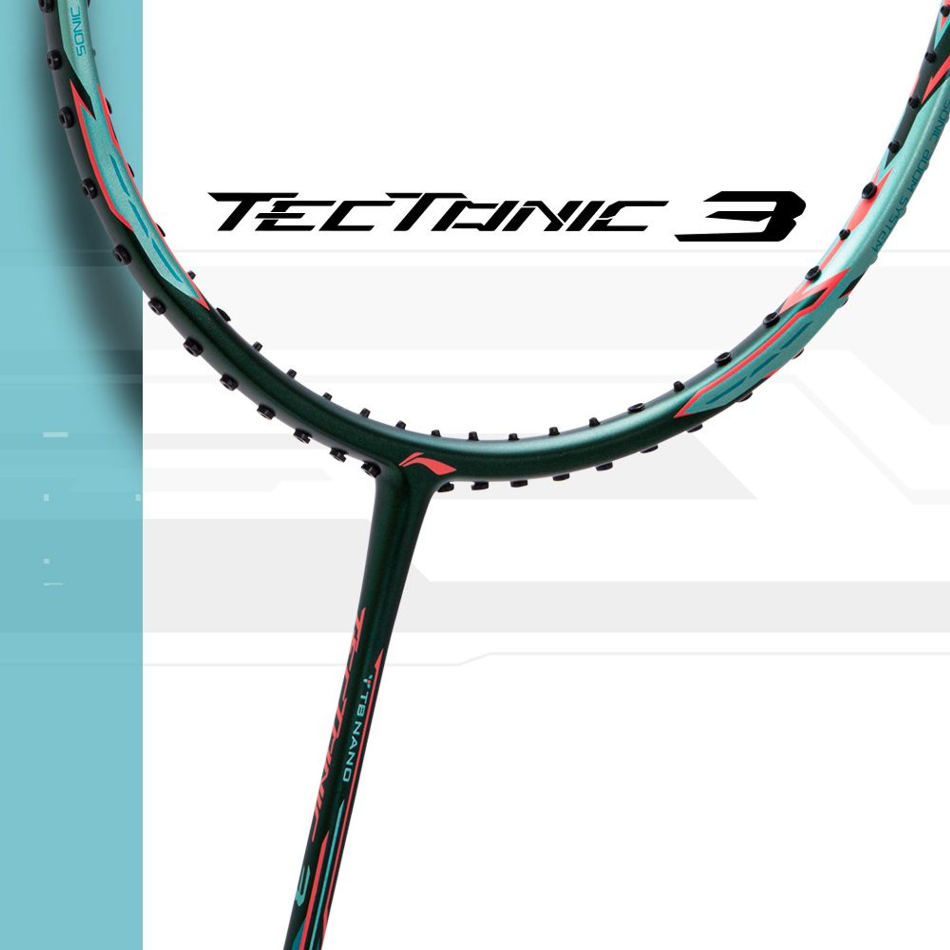 Close up of Tectonic 3 Badminton racket frame by Li-Ning Studio