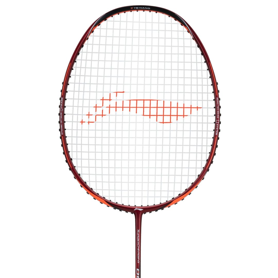 Close up of Turbo Charging 08 Drive Badminton racket head by Li-ning studio