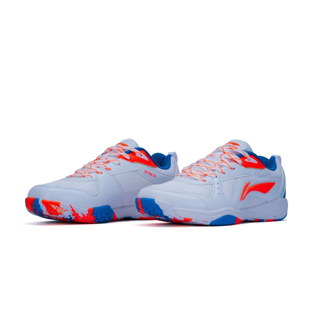 Li-Ning Ultra III Badminton shoe-White, blue, orange (non marking shoe)