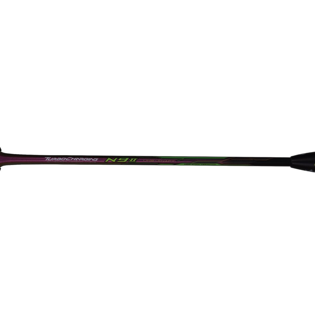 Close up of Turbo Charging N9 II Badminton racket shaft by Li-ning studio